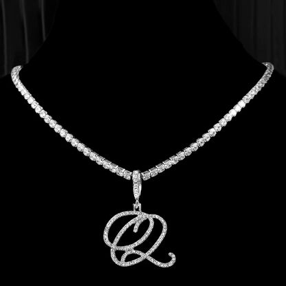 Neue Kursive Buchstaben Kubische Zirkonia Kette Initialen Namenskette Hip-Hop Schmuck Gold Silber Farbe CZ 26 Alphabet Anhänger Halsketten