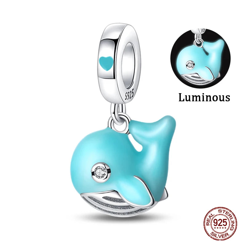 Passend für Qikaola 925 Original-Armbänder, blauer Zirkon, Eule, leuchtende Meeresschildkröte, Oktopus, 925er Silber, Charms, Perlen, DIY, Geburtstag, Schmuck, Geschenk