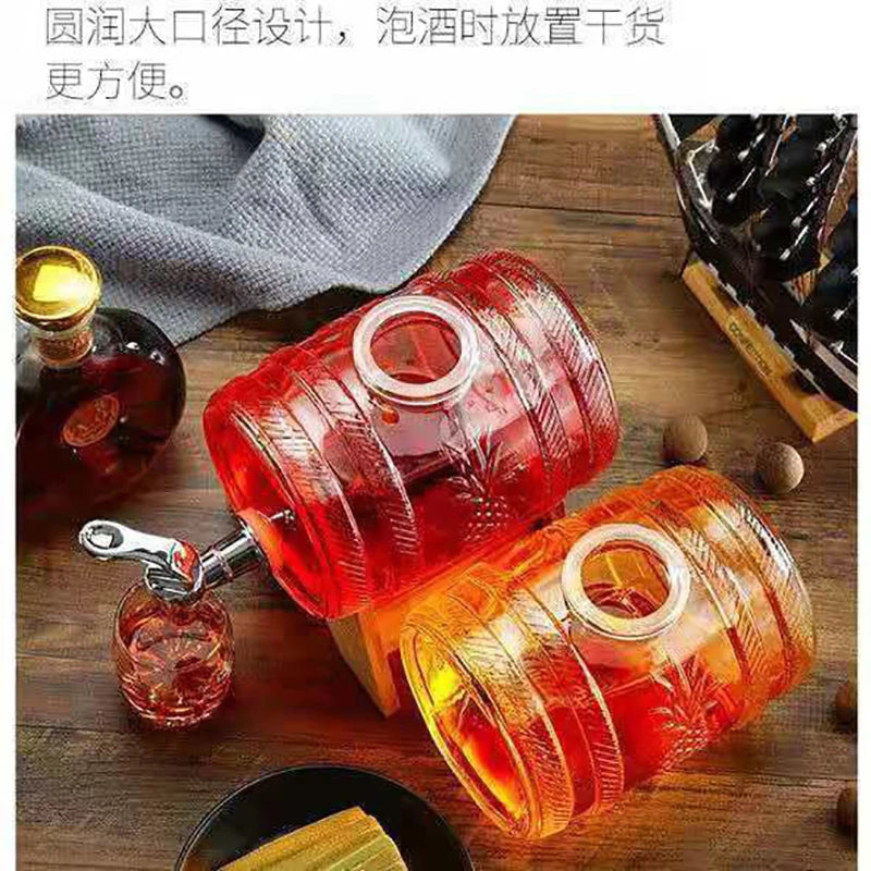 1L Glas Whisky Barrel Wein Barrel Chopp Brummstimme Bier Flasche Obst Wein Aging Alkohol Honig Lagerung Container Mit Basis Wasserhahn