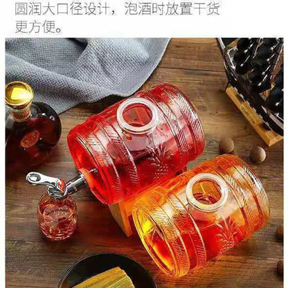 1L Glas Whisky Barrel Wein Barrel Chopp Brummstimme Bier Flasche Obst Wein Aging Alkohol Honig Lagerung Container Mit Basis Wasserhahn