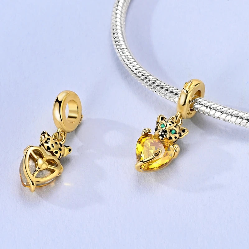 Original-Charm-Perlen aus 925er-Sterlingsilber, goldener Leopard, Glühwürmchen, Schmetterling, Heißluftballon-Perlen, passend für DIY-Armbänder, edler Schmuck