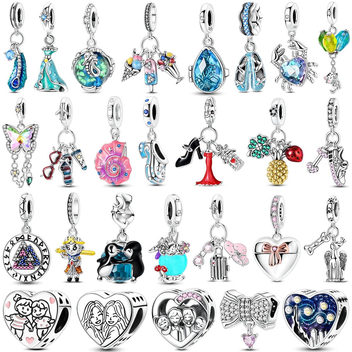 Original-Charm-Perle aus 925er-Sterlingsilber mit eingelegtem Zirkonium, Schleife, Liebesherz, Ballon-Anhänger, passend für Armbänder, DIY-Schmuckmarkierung