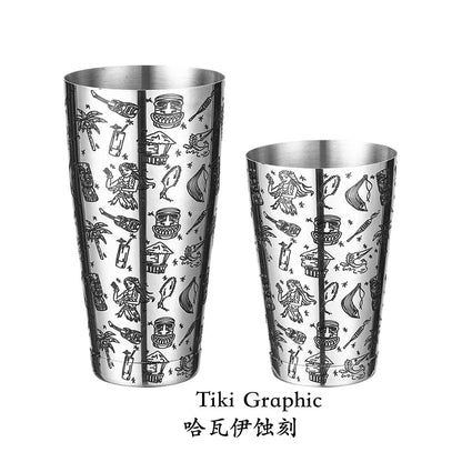 2-teiliges Boston Cocktail Shaker mit Ätzmuster, Bar-Cocktail-Shaker-Blech-Set – 800 ml und 500 ml