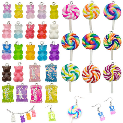 32-teiliges Kunstharz-Lutscher-, Ombre-Bär- und Süßigkeiten-Charms, kreatives Anhänger-Set für DIY-Ohrringe, Schlüsselanhänger und Taschenzubehör.