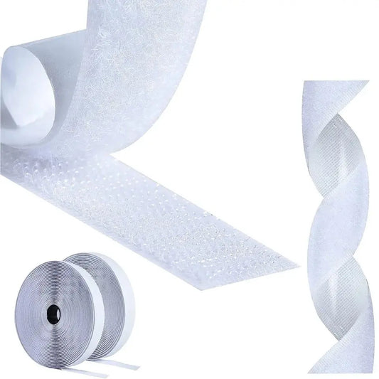 25m magisches Aufkleber band selbst klebend extra starker doppelseitiger Kleber mit Aufkleber kissen flauschiger Klett verschluss weiß 2cm