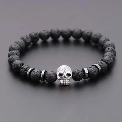 Black Eye Skull Hematite Beaded Bracelet Men Classic Handmade 8mm Lava Stone Charm Bracelet for Men Jewelry Gift