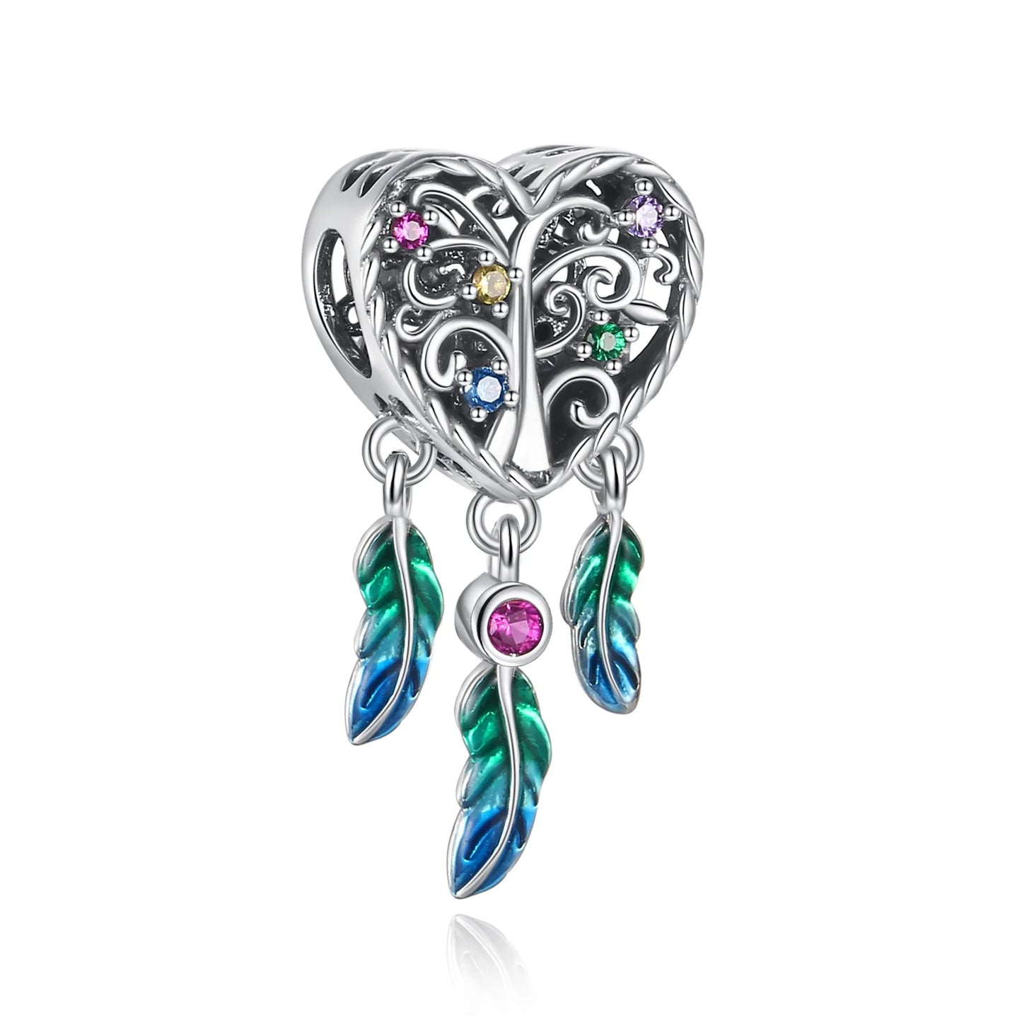 Wunderschöner Charm-Anhänger aus 925er-Sterlingsilber mit grünem Baum des Lebens, passend für DIY-Armband-Halskette. Ein Geschenk der Erlösung, das den Weg führt