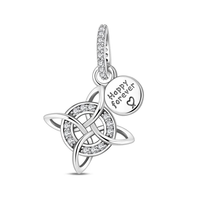 Romantische Schleifenperlen aus 925er-Sterlingsilber und herzförmiger, unendlicher baumelnder Charm, passend für Armbänder, schöne Schmuck-Accessoires, Geschenke