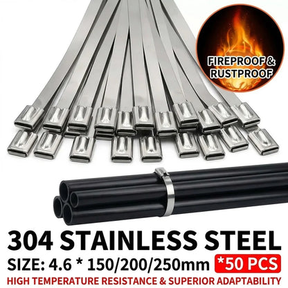 50 Stück Hochleistungs-Kabelbinder aus Edelstahl 304, 4,6 mm Selbstverriegelnde Rostfreie Metall-Kabelbinder für Elektroinstallationen & Außeneinsatz
