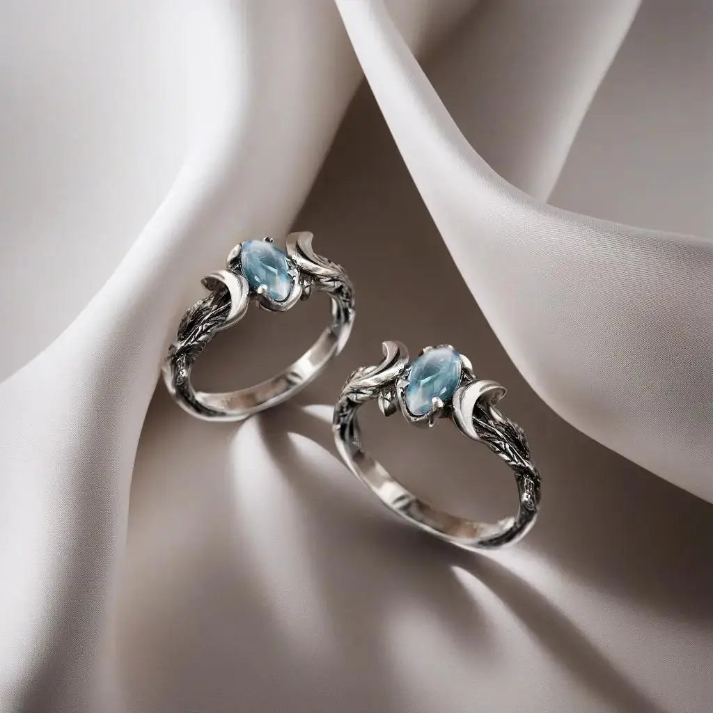 YILUOCD Vintage Natürliche Mondstein Ring Hexerei Triple Mond Göttin Ringe für Frauen Verlobung Party Hochzeit Schmuck Anillos