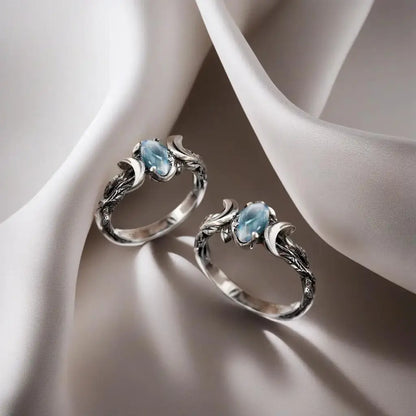 YILUOCD Vintage Natürliche Mondstein Ring Hexerei Triple Mond Göttin Ringe für Frauen Verlobung Party Hochzeit Schmuck Anillos