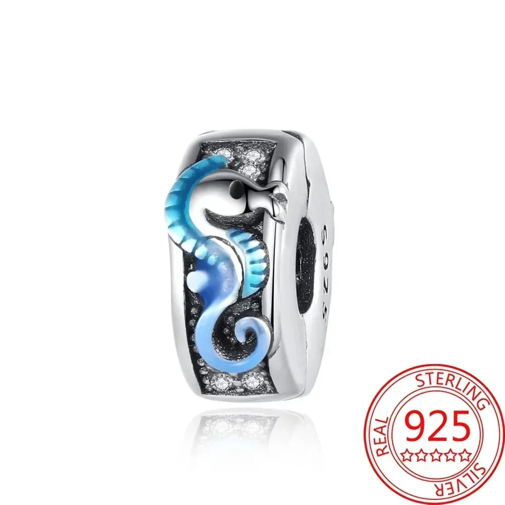 Charms-Anhänger aus 925er-Sterlingsilber mit blauen Ozean-Serie, passend für das DIY-Armband der Marke, Damenschmuck, Geschenke für Freundin