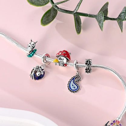 Niedlicher Raupenperlen aus 925er-Sterlingsilber, Schnecke und Bienen, vierblättriges Kleeblatt, baumelnder Charm, passend für Armbänder, bunte Anhänger-Geschenke