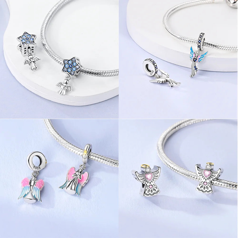 Neue Silber 925 Engel Skulptur Charms Herz Perlen Fit Original Armband für Frauen Schmuck Party Perlen DIY Edlen Schmuck Geschenke