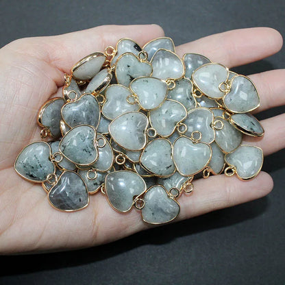 10 Stück Liebe Naturstein Amethyst Tigerauge Rosa Kristall Mischfarbe Stein Herz Anhänger für DIY Schmuck Halskette Exquisites Geschenk