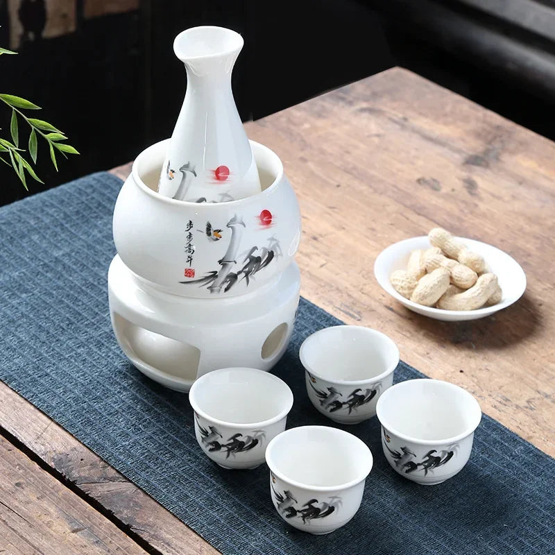 Keramik Sake Set Tassen mit wärmer halten Sake Lagerung Geschenk box, traditionelle Porzellan Keramik heißes Saki Getränk