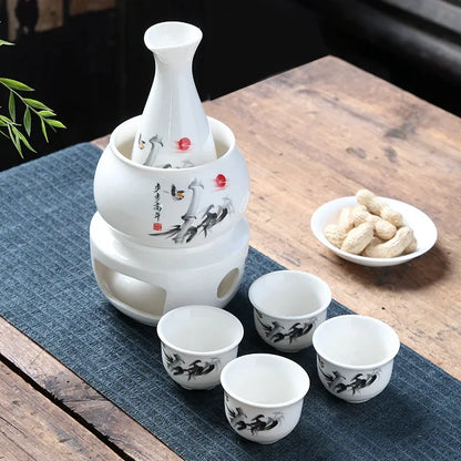 Keramik Sake Set Tassen mit wärmer halten Sake Lagerung Geschenk box, traditionelle Porzellan Keramik heißes Saki Getränk