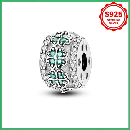 Kleeblatt-Schneeflockenfarbene Sicherheitsschnalle aus 925er Sterlingsilber für modische Damen-Charm-Perlen, geeignet für DIY-Armbänder