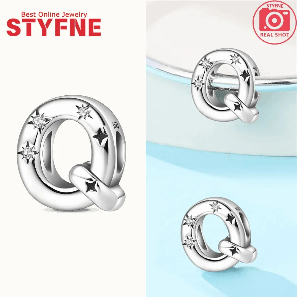 Charms aus 925er Silber, Buchstaben-Serie, Sternenlicht-Buchstaben, glänzende Zirkon-Perlen, passend für Armbänder, Zubehör, Schmuckherstellung, edler Schmuck, Geschenk