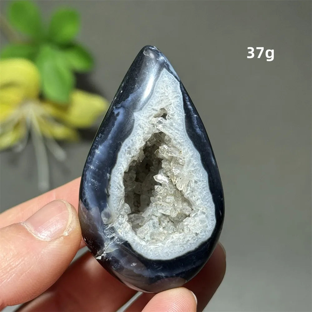 Natürlicher schwarzer Achat, Kristallloch, eiförmiger Kristall, Heilung, spirituelle Meditation, Mineralquarz, Aura, Energie, Heimdekoration