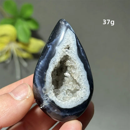 Natürlicher schwarzer Achat, Kristallloch, eiförmiger Kristall, Heilung, spirituelle Meditation, Mineralquarz, Aura, Energie, Heimdekoration