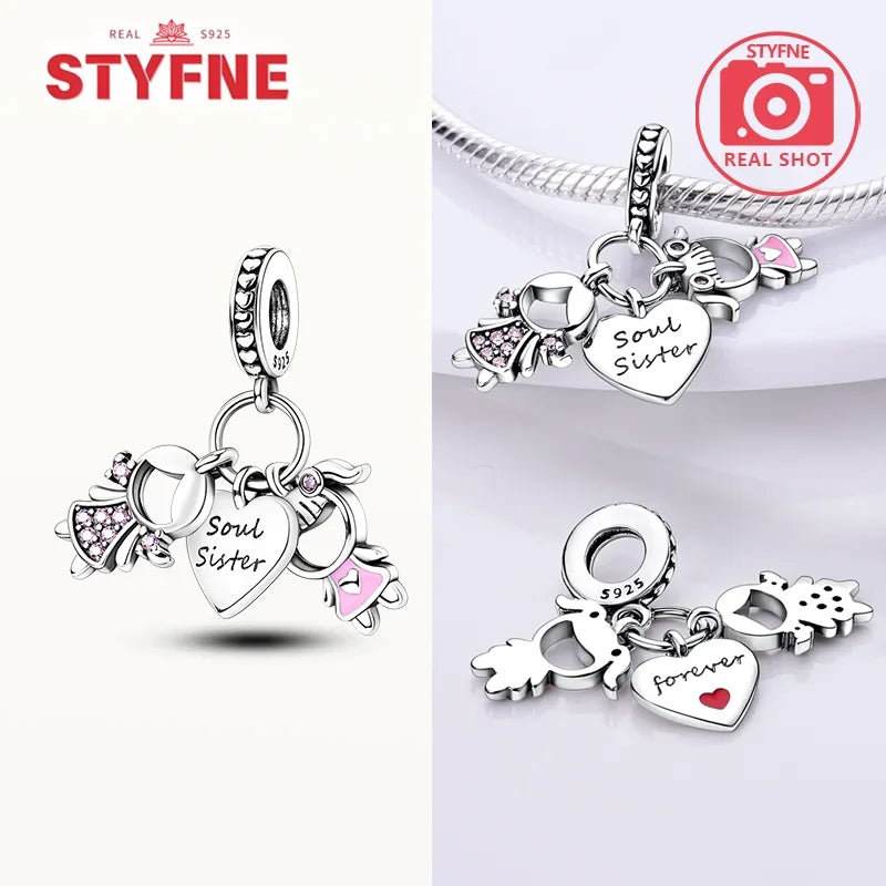 S925 Silber Für Immer Liebe Mutter Familie Schwester Herz Charms Perlen Fit Original Armband Charme Diy Familie Geschenk für Frauen