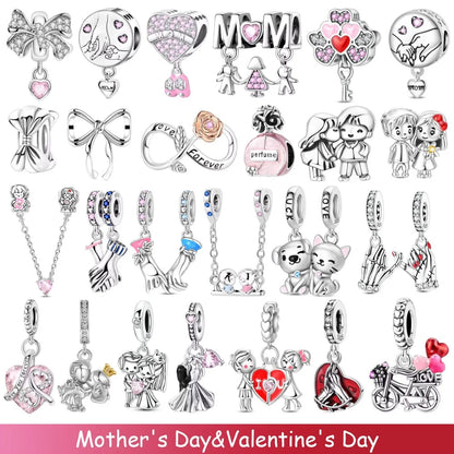 925 Sterling Silber Original Charms Perle CZ Zirkon Liebe Mama Rosa Herz Anhänger Passend für Armband DIY Damen Schmuck Geschenk für Freundin