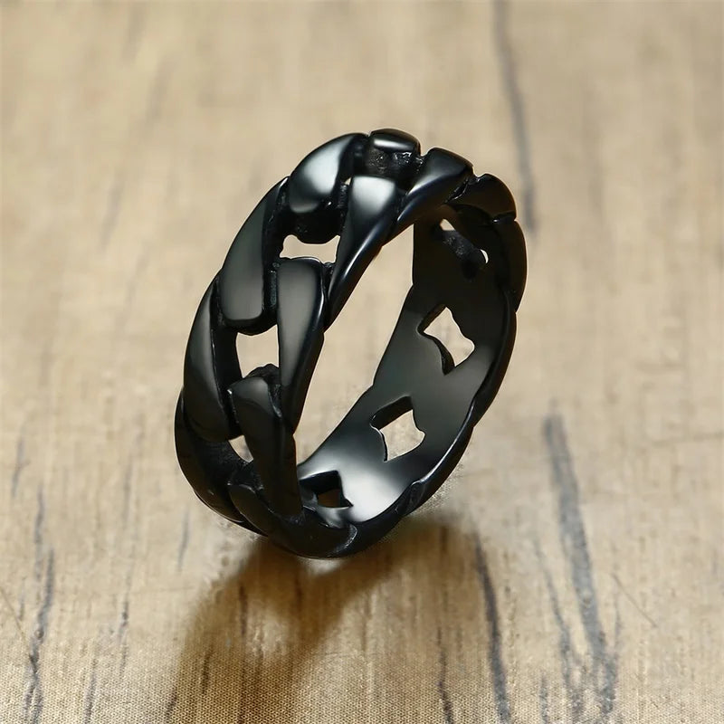 Vnox Herren Vintage oxidierte Edelstahlringe, Gliederförmiges Fingerband, Punk Rock Male Alliance
