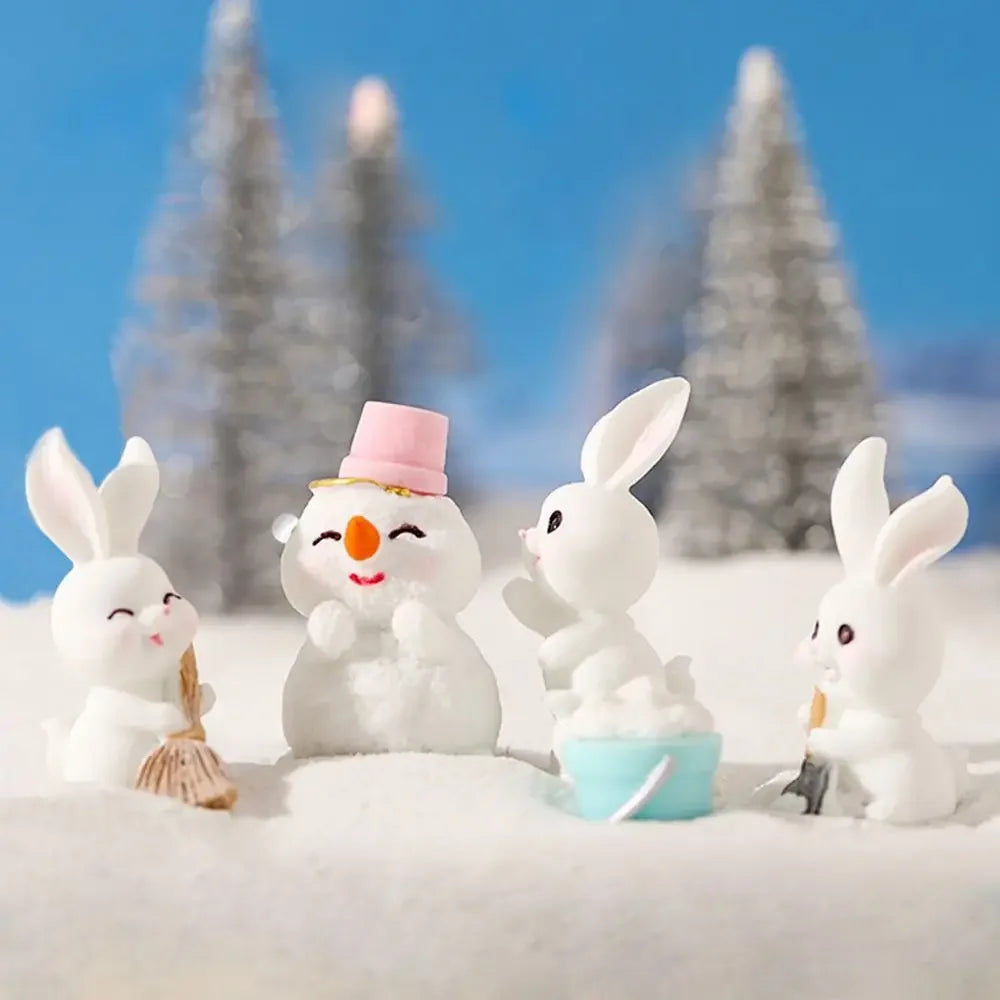Figuren Miniatur Niedlicher Schneemann Hase Weihnachtskaninchen Mikrolandschaft Ornament Schreibtischzubehör Feengarten Heimdekoration