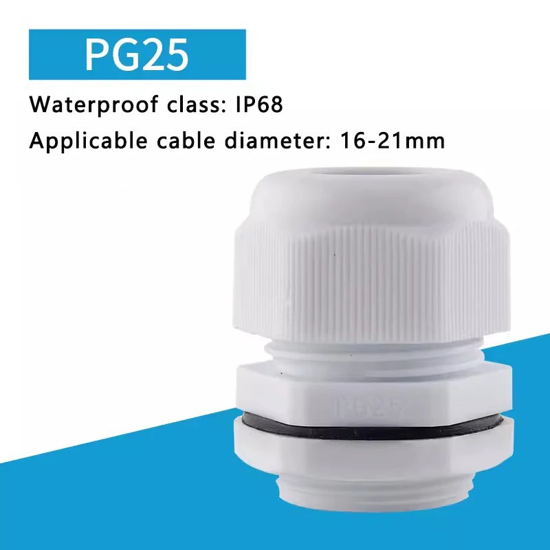 PG7-PG36 Kabelverschraubung, Kabeleingang, IP68, wasserdicht, weißes Nylon-Kunststoff-Anschlussstück