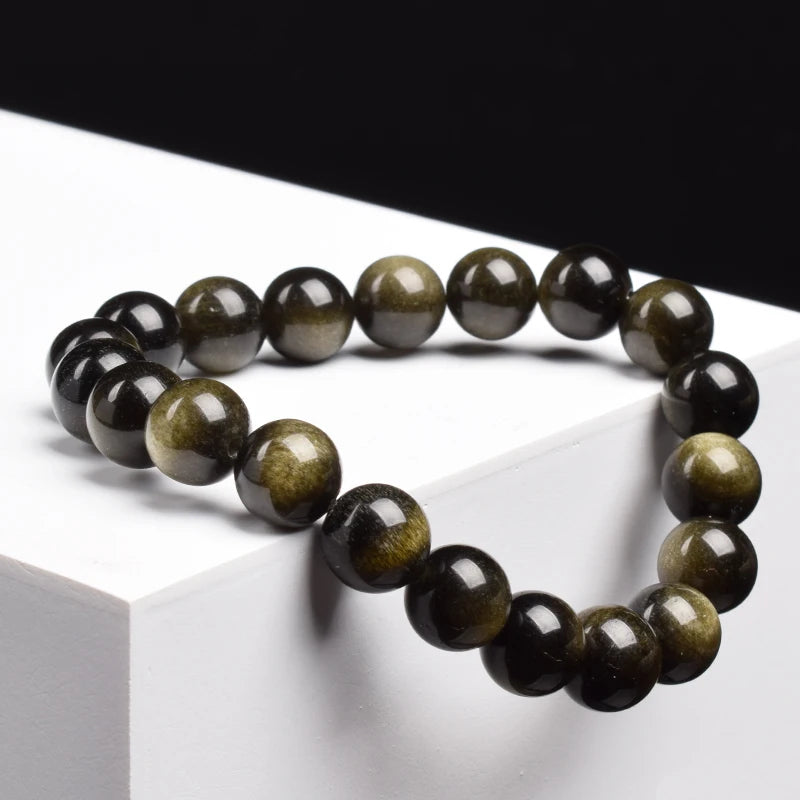 Natürliche Goldene Obsidian Stein Perlen Armband Männer Frauen Goldene Licht Regenbogen Obsidian Rohstein Runde Perle Natürliche Energie Schmuck