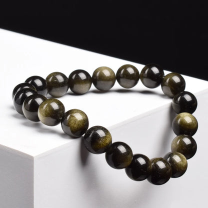 Natürliche Goldene Obsidian Stein Perlen Armband Männer Frauen Goldene Licht Regenbogen Obsidian Rohstein Runde Perle Natürliche Energie Schmuck