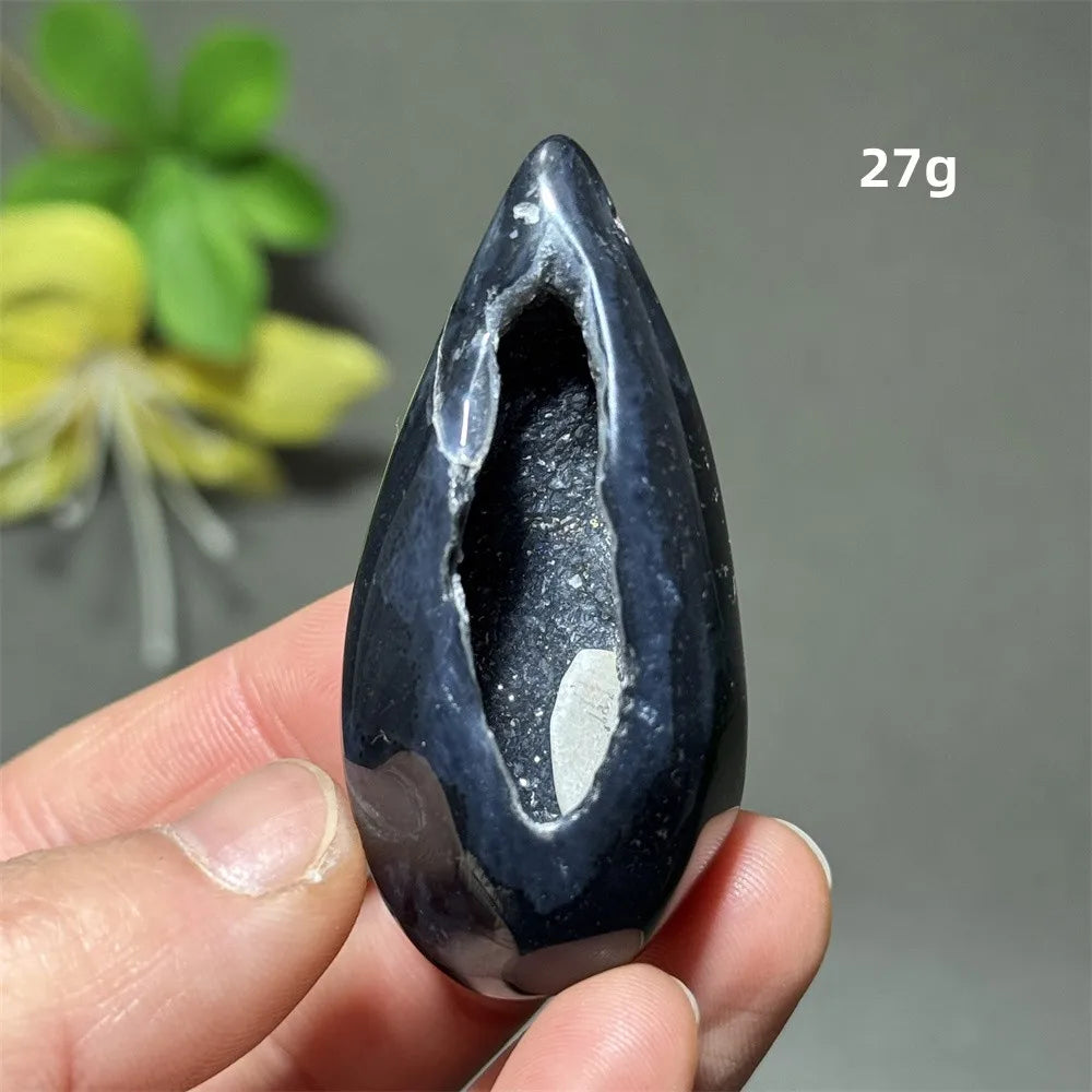 Natürlicher schwarzer Achat, Kristallloch, eiförmiger Kristall, Heilung, spirituelle Meditation, Mineralquarz, Aura, Energie, Heimdekoration