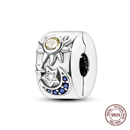 Lucky Clover Clip Charms 925 Sterling Silber Original Black Cat Stopper Clamp Silikon Spacer Charm für DIY Schmuck Armband