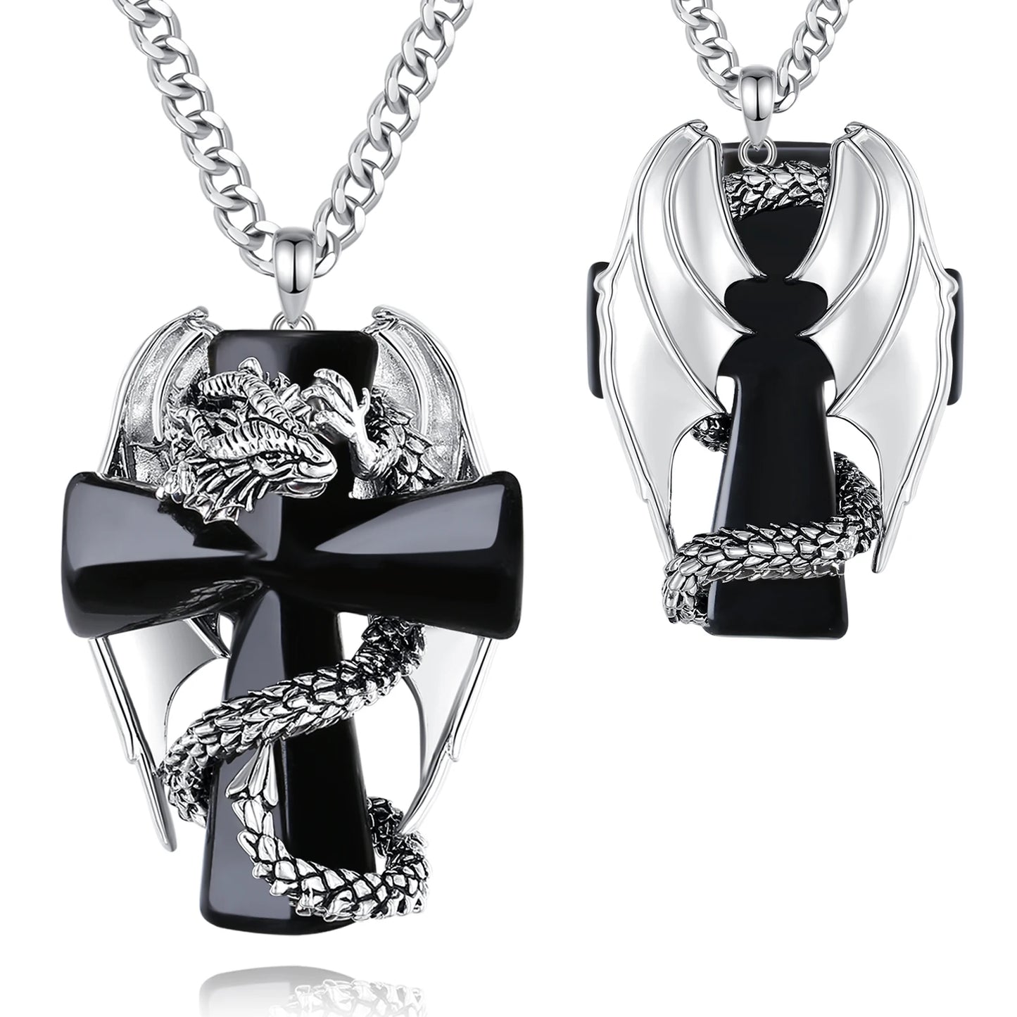 Eudora Drache Twining Kreuz Obsidian Halskette Punk Natürlicher Heilstein Kristall Anhänger Spiritueller Schmuck Meditation Feines Geschenk