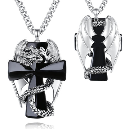 Eudora Drache Twining Kreuz Obsidian Halskette Punk Natürlicher Heilstein Kristall Anhänger Spiritueller Schmuck Meditation Feines Geschenk