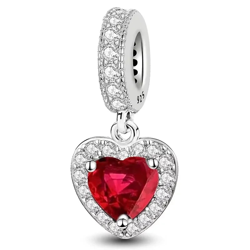 925 Sterling Silber Romantische Zirkon Rot Liebe Herz Charms Perlen Fit Original Pan Armband Armreifen DIY Edlen Schmuck Für Frauen