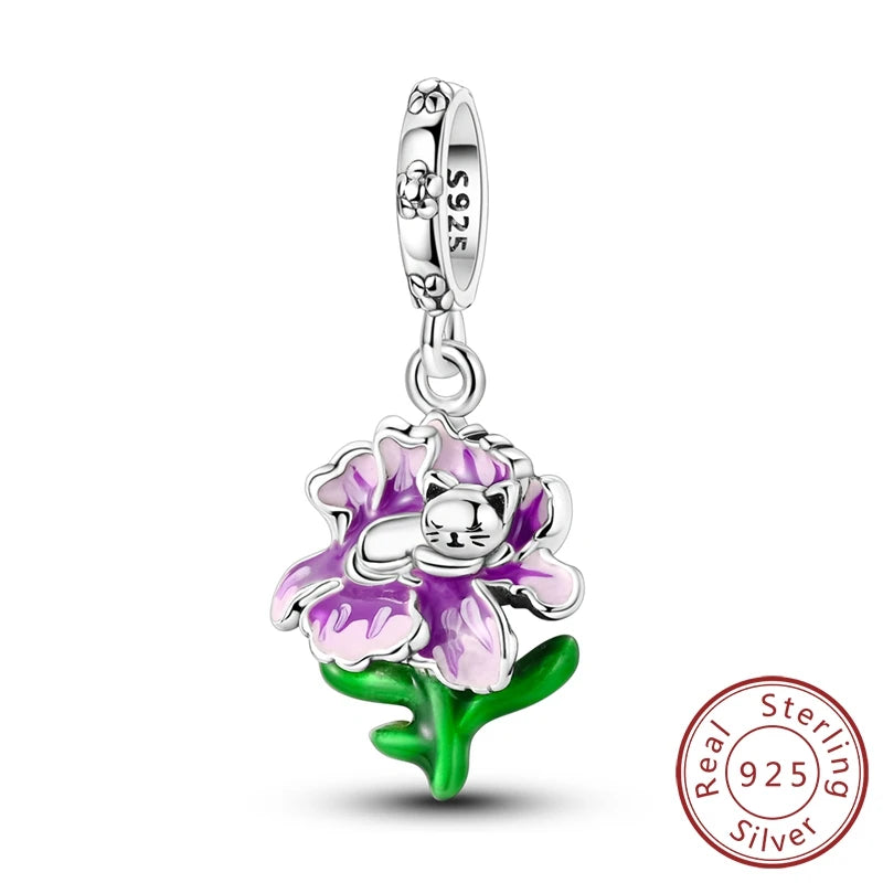 Frühling Charms Perlen Anhänger 925 Sterling Silber Blume Schmetterling Libelle Pilz Charms Fit Armband Frau Mann DIY Schmuck