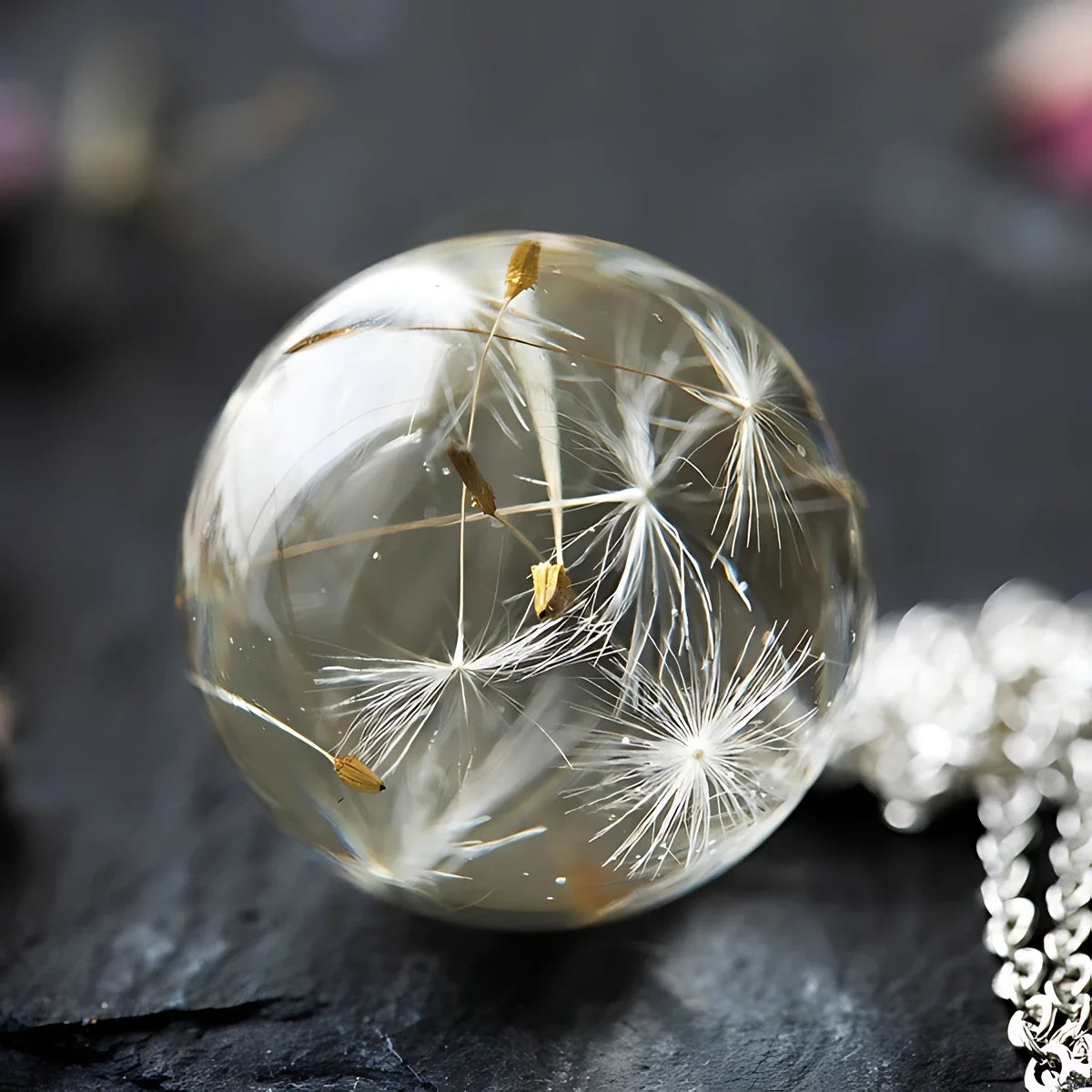Löwenzahn-Halskette, echter Löwenzahn-Glaskugel-Anhänger, Wunsch-Halskette, Natur-Schmuck für Frauen, Geschenk