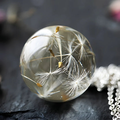 Löwenzahn-Halskette, echter Löwenzahn-Glaskugel-Anhänger, Wunsch-Halskette, Natur-Schmuck für Frauen, Geschenk