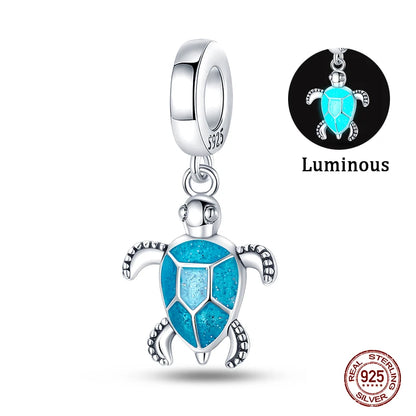 Passend für Qikaola 925 Original-Armbänder, blauer Zirkon, Eule, leuchtende Meeresschildkröte, Oktopus, 925er Silber, Charms, Perlen, DIY, Geburtstag, Schmuck, Geschenk