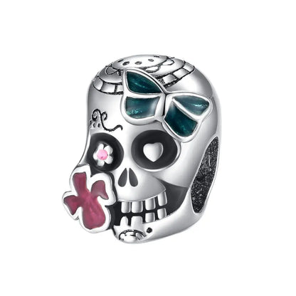 Atemberaubender Geisterrosen-Perlen aus 925er-Sterlingsilber und Spinnen-Seidenschädel-Anhänger, passend für Armbänder, Halloween-Anhänger, Accessoires, Geschenke