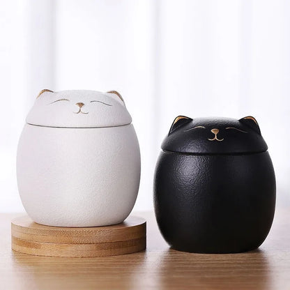 Urn for pet ashes, cat shape memorial cremation urns, hand crafted black, decorative urns for burial dog, ceramic sealed jar
