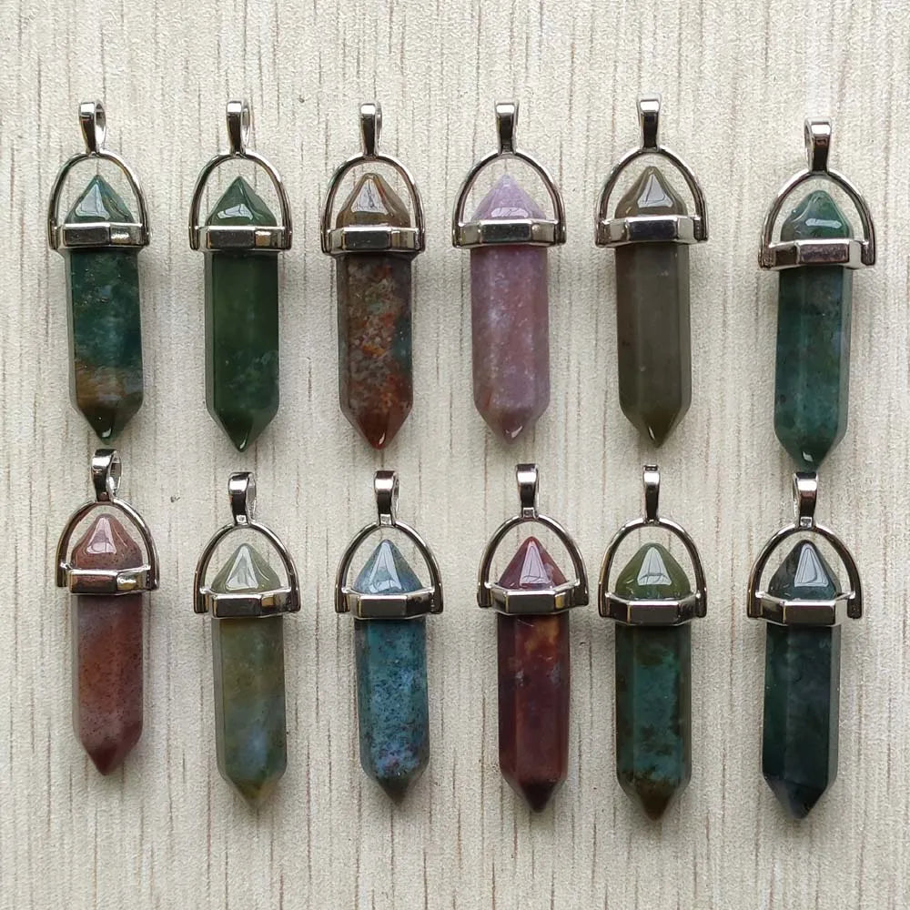 Schneller Versand Naturstein Quarz Aventurin Lapis Kristall sechseckige Säule Anhänger für Schmuck Zubehör 12 Stück Großhandel