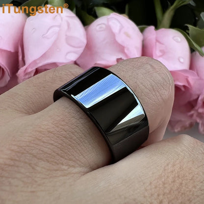 iTungsten 12mm Dropshipping Große Männer Ring Glänzende Wolfram Hochzeit Band Mode Schmuck Rohr Cut Poliert Komfort Fit