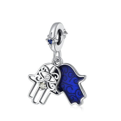 Blaue Serie 925 Sterling Silber Eidechsen-Herz Roboter Kaffee Mit Blumen Charms Passend für DIY Armband Halskette Casual Party Geschenke