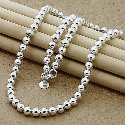 Andara 925 Sterling Silber 4 MM/6 MM/8 MM/10 MM Glatte Perlen Kugel Kette Halskette für Frauen Männer Mode Schmuck