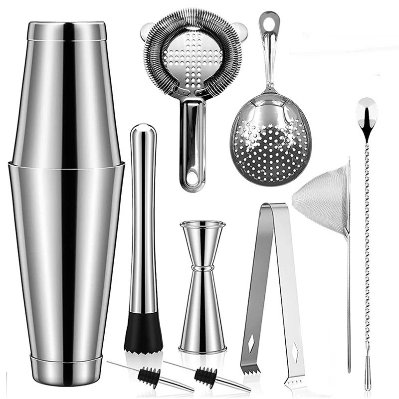 Cocktail Shaker Bar Set: 2 Gewichteten Boston Shaker, Cocktail Sieb Set,Jigger,Muddler und Löffel, eis Tong und 2 Flasche Ausgießer