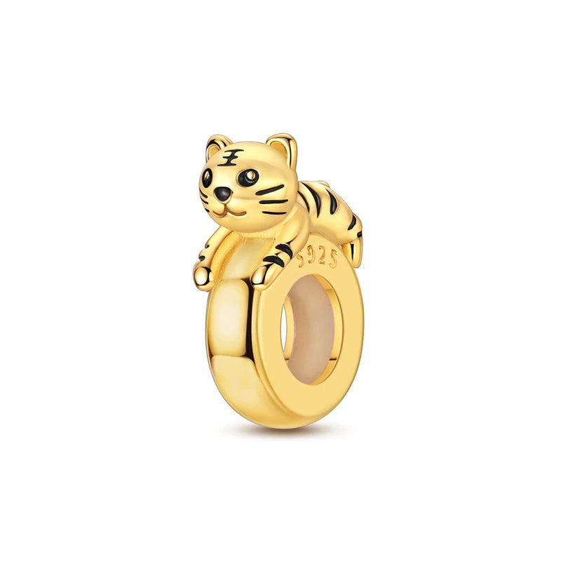 Original-Charm-Perlen aus 925er-Sterlingsilber, goldener Leopard, Glühwürmchen, Schmetterling, Heißluftballon-Perlen, passend für DIY-Armbänder, edler Schmuck