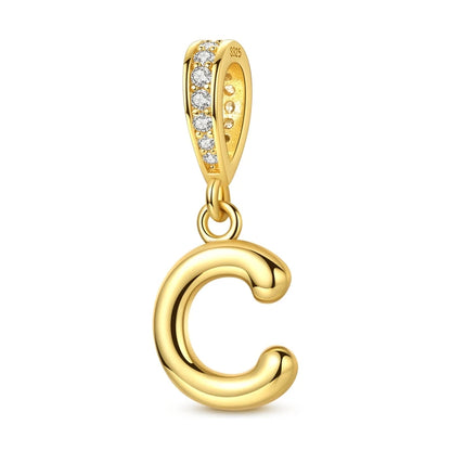 Golden Series Funkelnder Elefanten-Anhänger aus 925er-Sterlingsilber und 26 englische Alphabet-Anhänger, passend für Armbänder, exquisites Geschenk